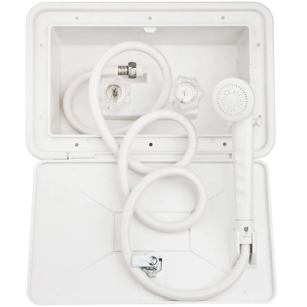 DF-SA170-WT – DURA FAUCET Exterior Shower, 11 Inch Width x 6 Inch Height White With Lock And Key With 2 Crystal Acryl...